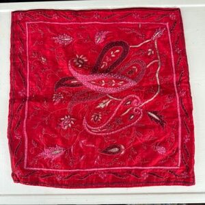 NWOT Christmas Red Bling Pillow Cover Only Paisley Bling Embroidery 15in Square